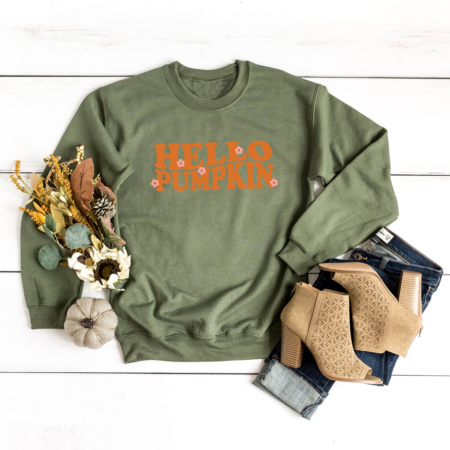 Hello Pumpkin Flowers | Sweatshirt