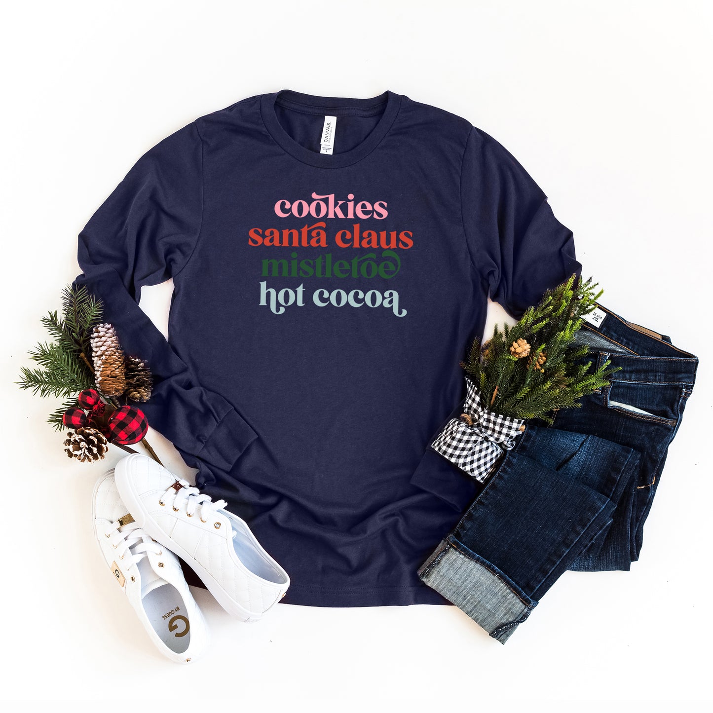 Cookies Santa Claus Mistletoe Colorful | Long Sleeve Graphic Tee