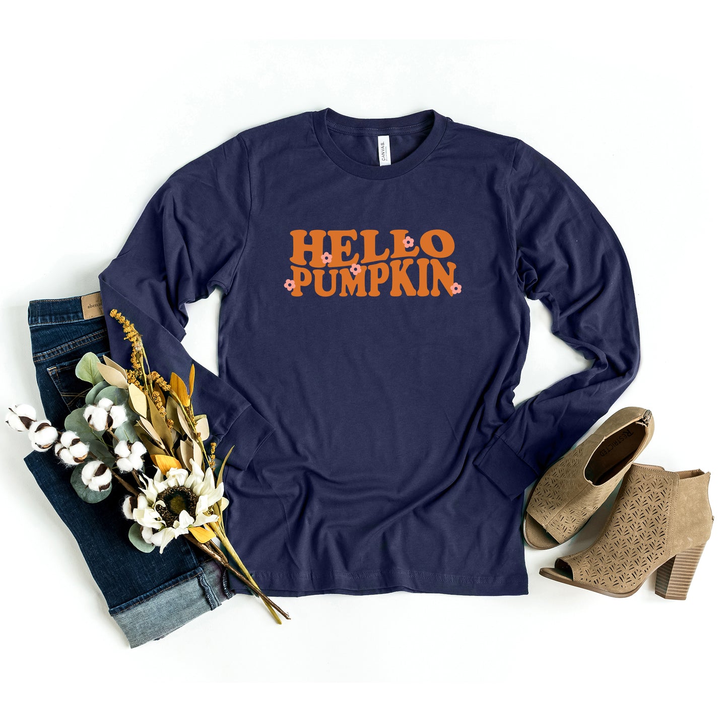 Hello Pumpkin Flowers | Long Sleeve Graphic Tee